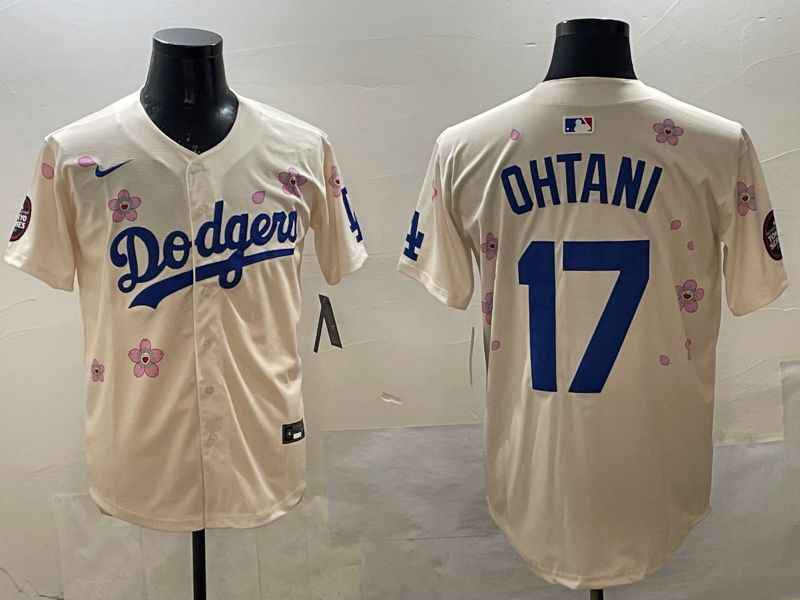 Men Los Angeles Dodgers 17 Ohtani Cream Sakura Edition 2025 Nike MLB Jersey style 10